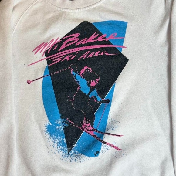 Vintage 80s White Ski Crewneck Sweatshirt – XS Fleece Pullover Winter Retro Apre - Picture 2 of 4